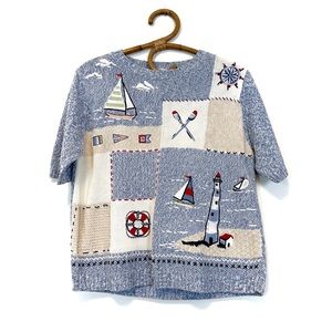 Vintage | Koret | Nautical Patchwork Knit Short Sleeve Sweater‎ Size S